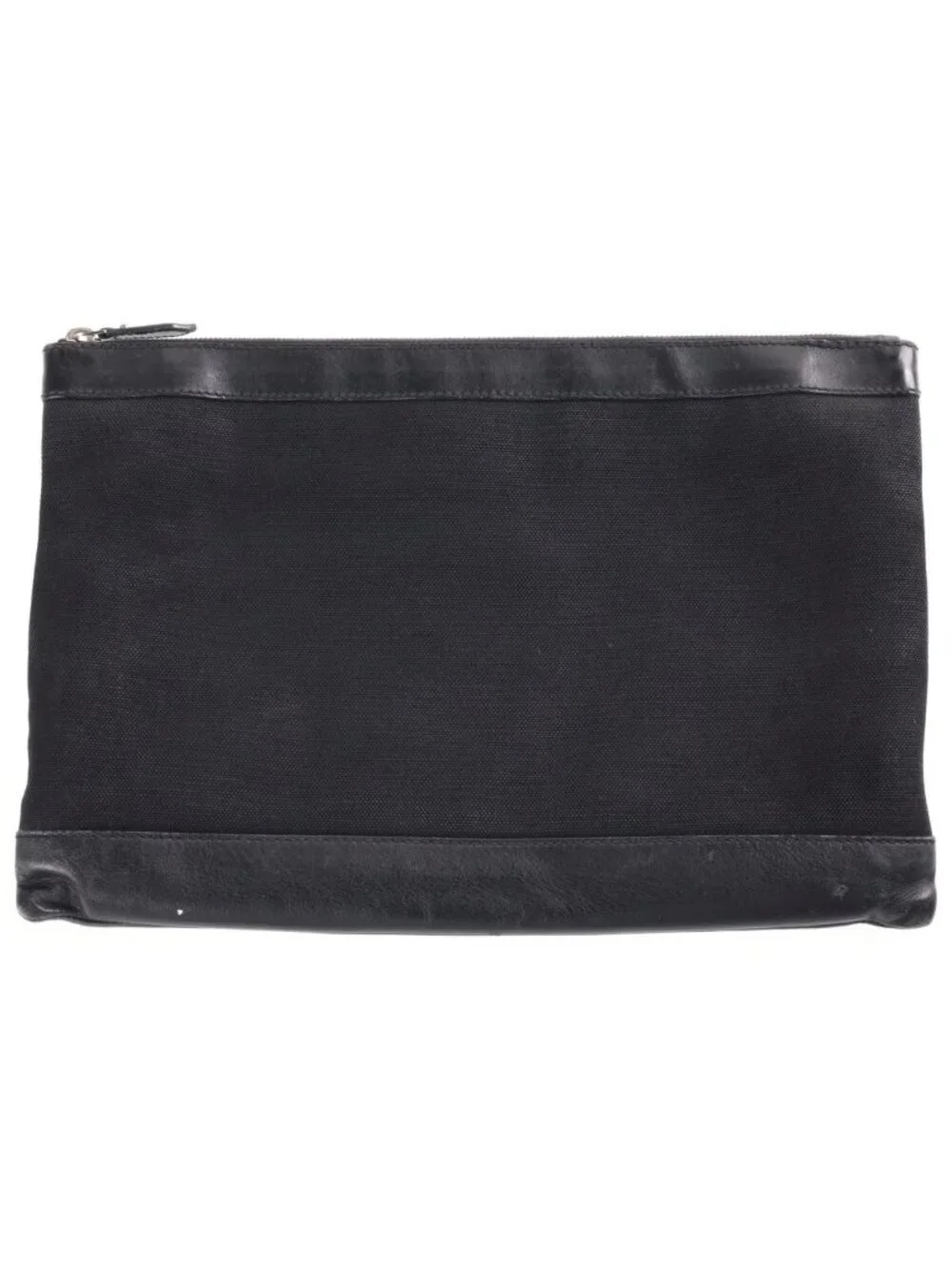 Balenciaga Navy Clip Logo Print Leather Canvas Clutch Second Black